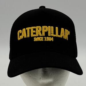 Caterpillar CAT Baseball Hat Mens OSFM Mesh Double Snapback Black Yellow Cap NWT